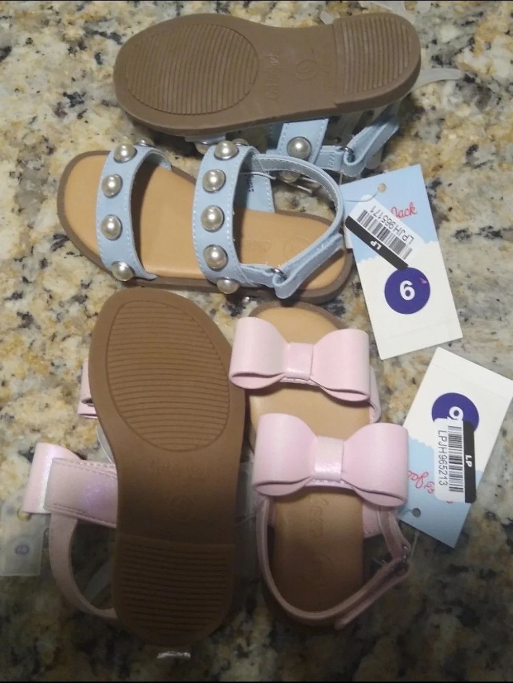 New Cat & Jack Girls Pink Bow And Blue Studded Sandals Bundle Size 6.